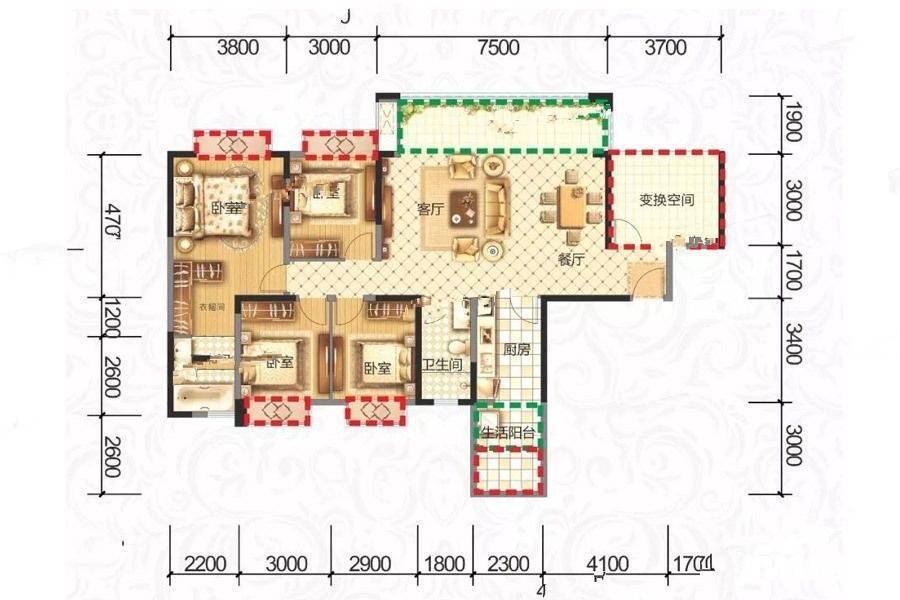 成都嘉和世纪城5室2厅2卫141.7㎡户型图