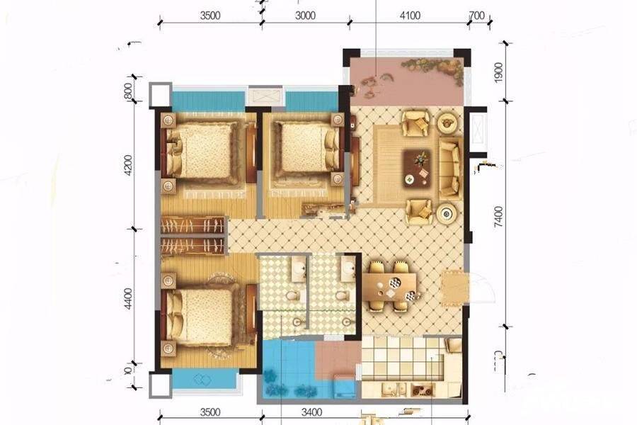 成都嘉和世纪城3室2厅2卫117.1㎡户型图