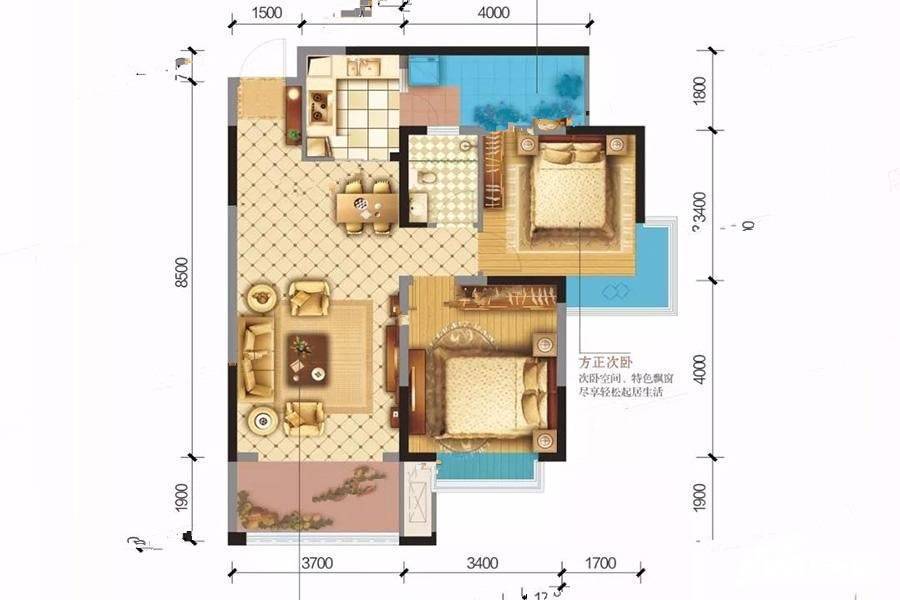 成都嘉和世纪城2室2厅1卫82.7㎡户型图