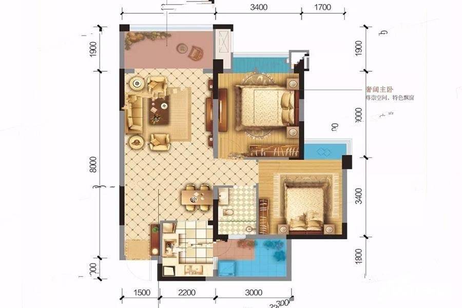 成都嘉和世纪城2室2厅1卫79.7㎡户型图