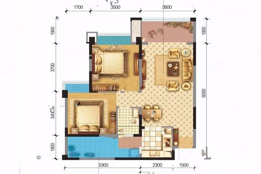 成都嘉和世纪城2室2厅1卫81.8㎡户型图