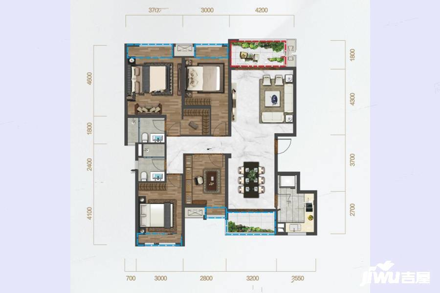 保利湖心岛4室2厅2卫136㎡户型图