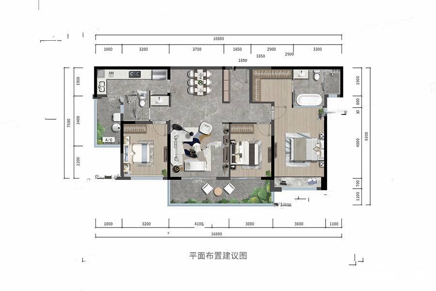 华润置地悦玺3室2厅2卫145㎡户型图