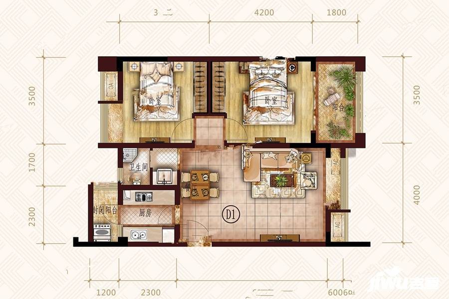 王府花园2室2厅1卫78.7㎡户型图