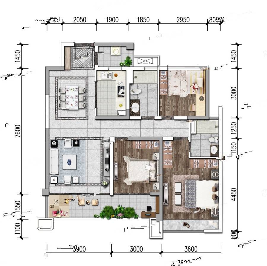 新希望锦官府3室2厅2卫118㎡户型图