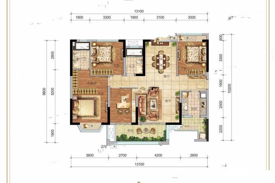 香满庭4室2厅2卫137㎡户型图