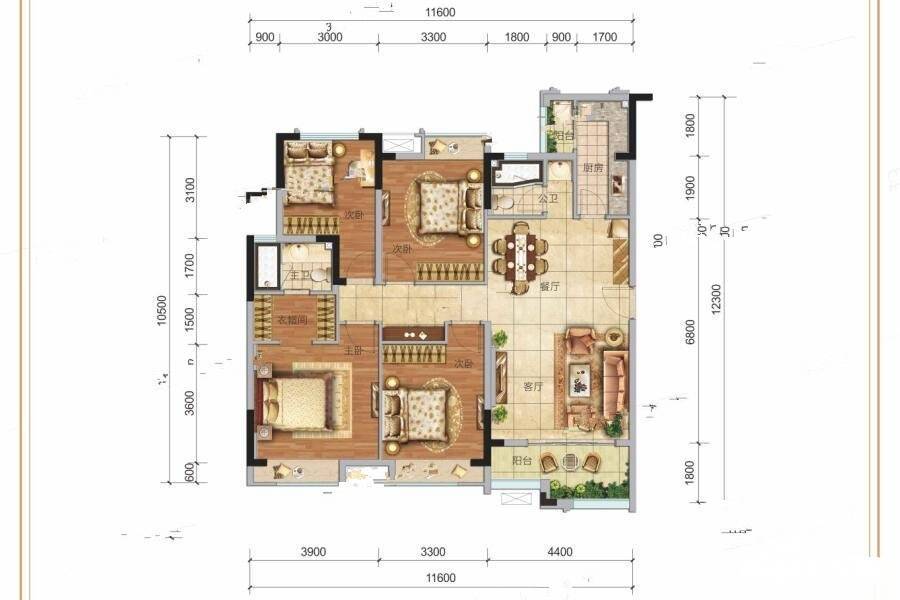 香满庭4室2厅2卫128㎡户型图