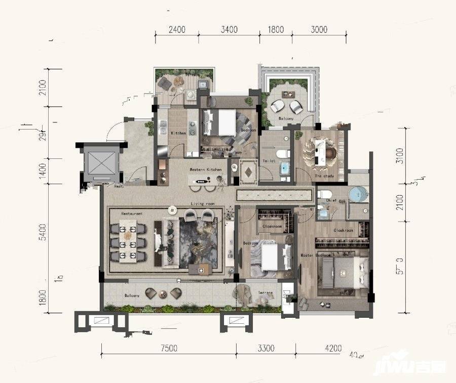 远洋朗基国宾御府4室2厅2卫153㎡户型图