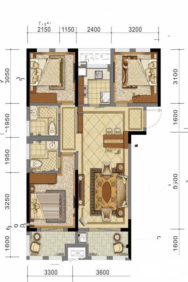 成都后花园梓桐名苑3室2厅2卫114㎡户型图