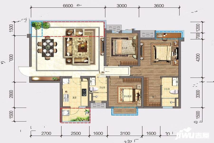 保利湖心岛3室2厅2卫126㎡户型图