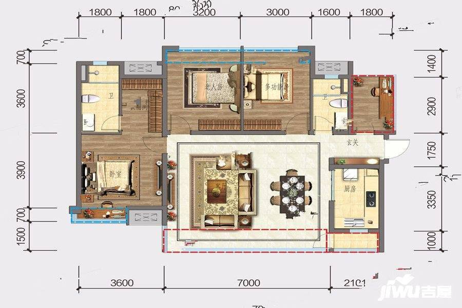 保利湖心岛3室2厅2卫132㎡户型图