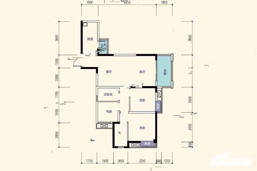 中铁城锦南汇3室2厅2卫96.3㎡户型图