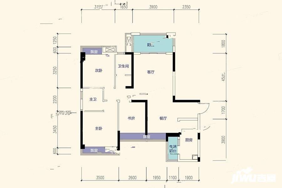 中铁城锦南汇3室2厅2卫106.6㎡户型图