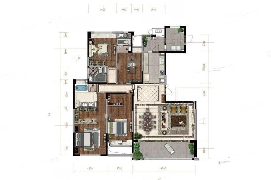 成都文儒德4室2厅3卫211㎡户型图