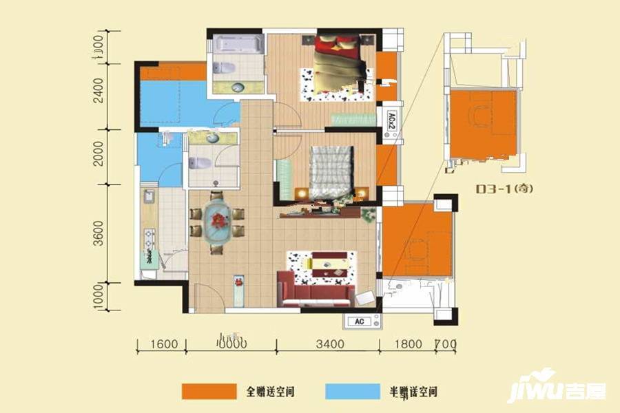 美洲花园棕榈湾2室2厅2卫88.9㎡户型图