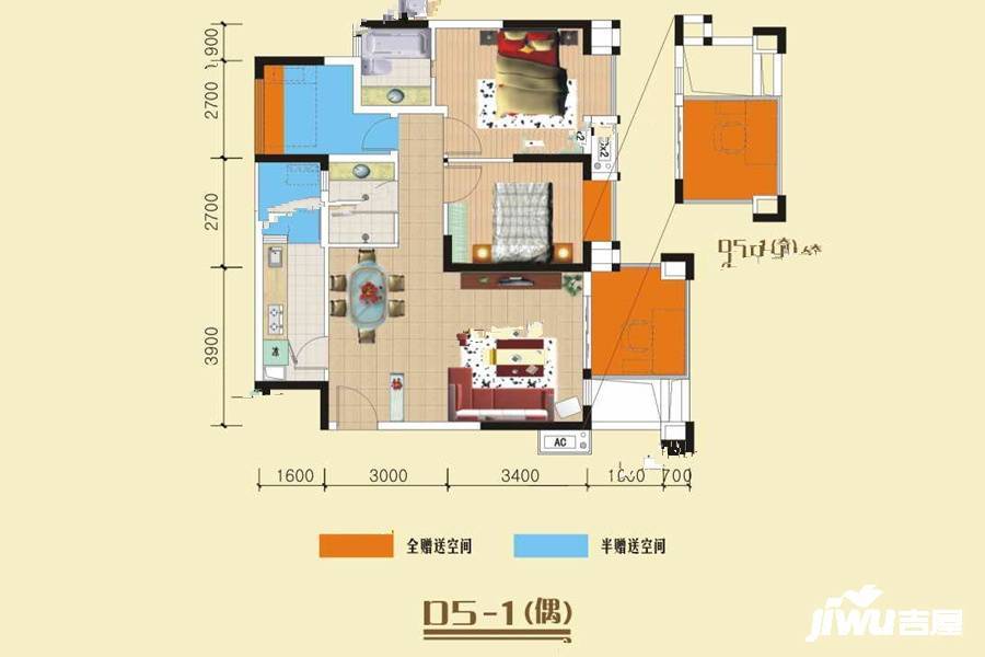 美洲花园棕榈湾2室2厅2卫89.4㎡户型图