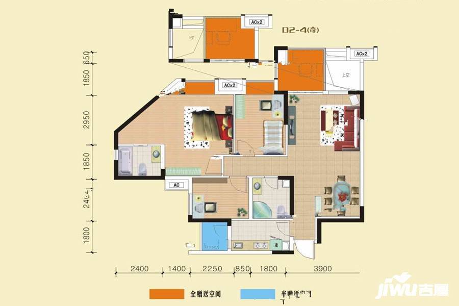 美洲花园棕榈湾3室2厅2卫105.3㎡户型图