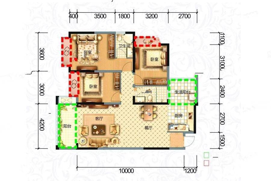 成都嘉和世纪城3室2厅2卫126.5㎡户型图