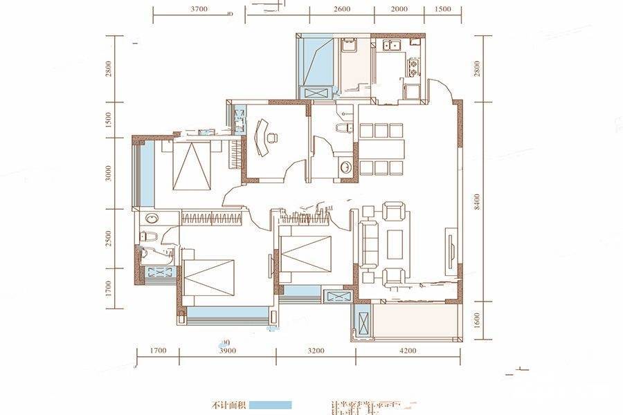 川网国际花园4室2厅2卫126㎡户型图