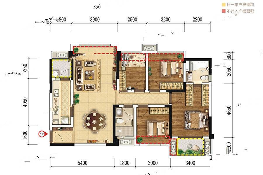 明信城4室2厅2卫115㎡户型图