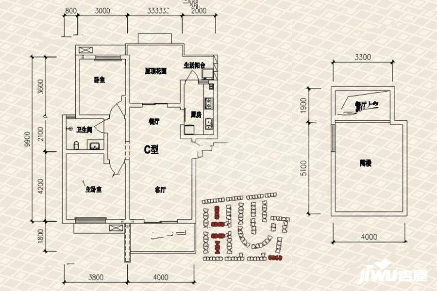 杜鹃城千万间3室2厅1卫97㎡户型图