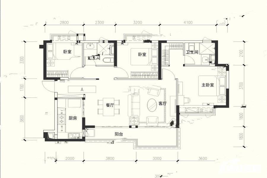 恒大银海湖3室2厅2卫120.9㎡户型图