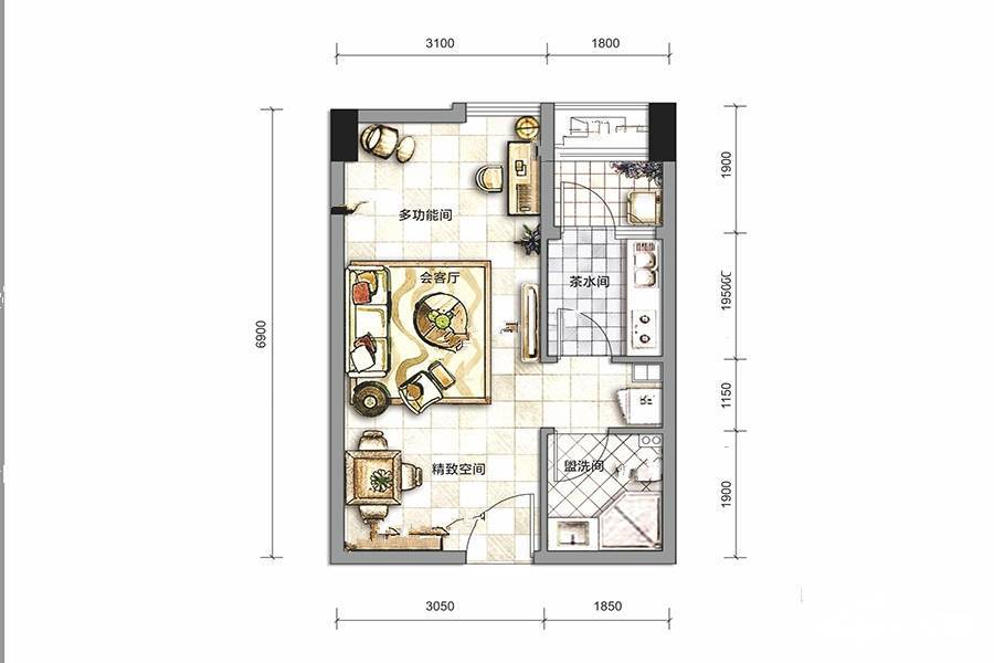 棠湖慕云湾普通住宅44㎡户型图