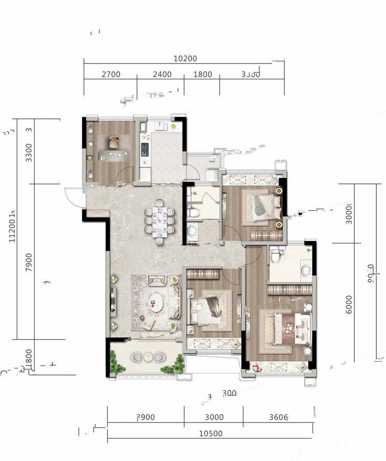 富元君庭4室2厅2卫128㎡户型图