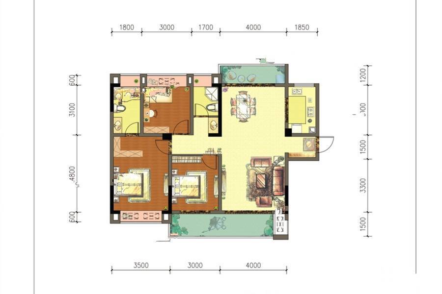 翡翠湾源著3室2厅2卫123㎡户型图