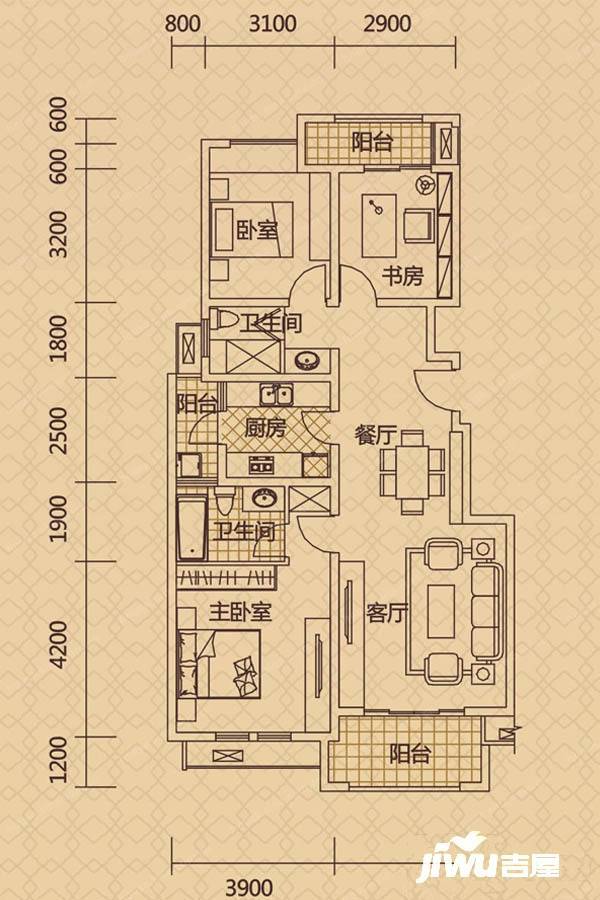 钱江美域3室2厅2卫110㎡户型图