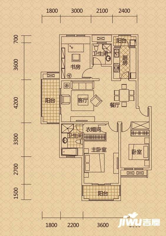 钱江美域3室2厅2卫124㎡户型图