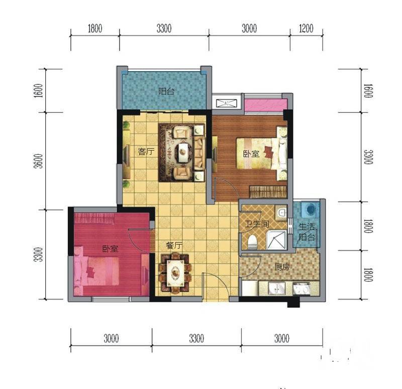 欣海国际1室2厅1卫60.6㎡户型图