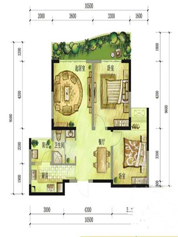 尚都外滩新天地2室2厅1卫86㎡户型图