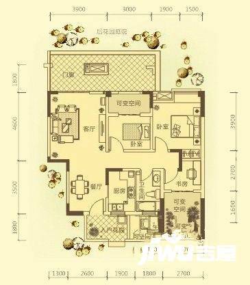 武海中华青城2室2厅1卫88.3㎡户型图