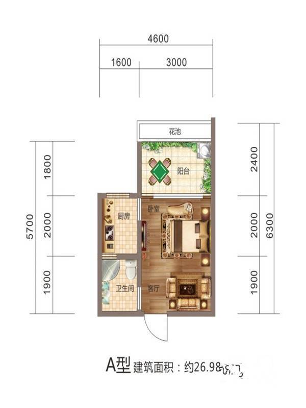 青城山韵1室1厅1卫27㎡户型图