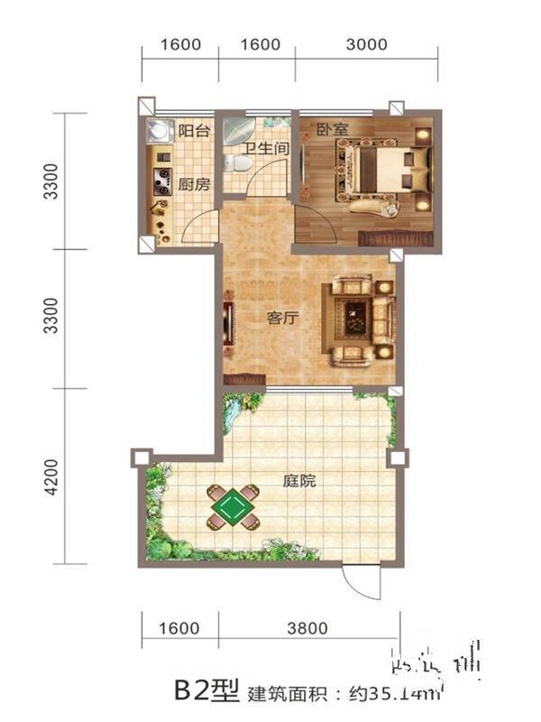 青城山韵1室1厅1卫35.1㎡户型图