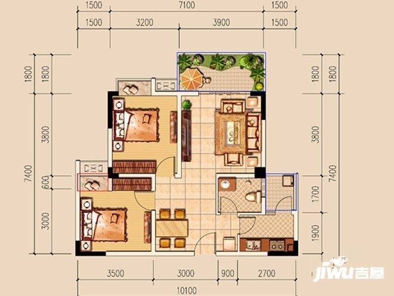 泰康博观3室2厅1卫77.7㎡户型图