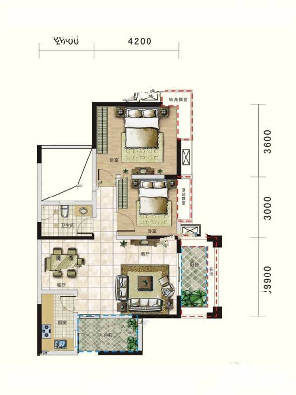 广泽东方威尼斯2室2厅1卫80.6㎡户型图