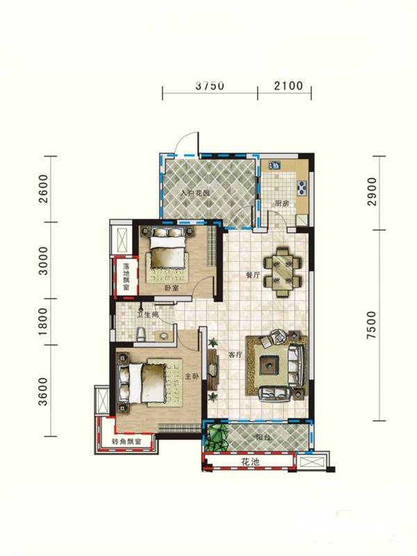 广泽东方威尼斯2室2厅1卫86.7㎡户型图