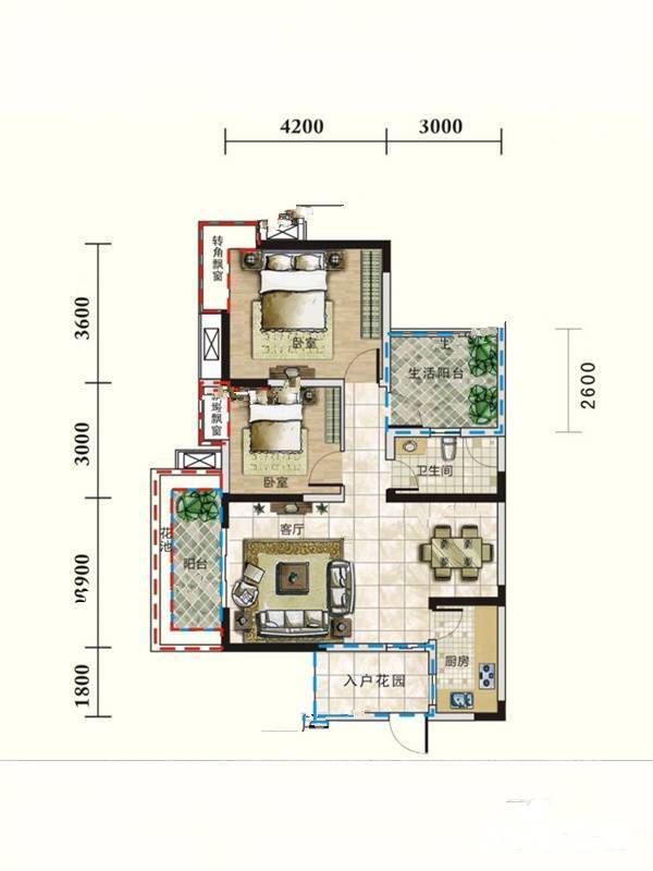 广泽东方威尼斯2室2厅1卫87.3㎡户型图