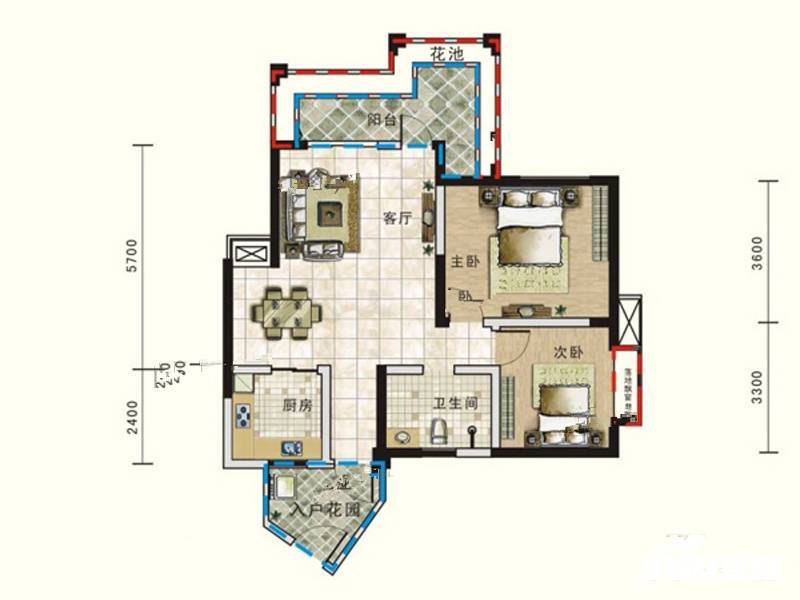 广泽东方威尼斯2室2厅1卫92.6㎡户型图