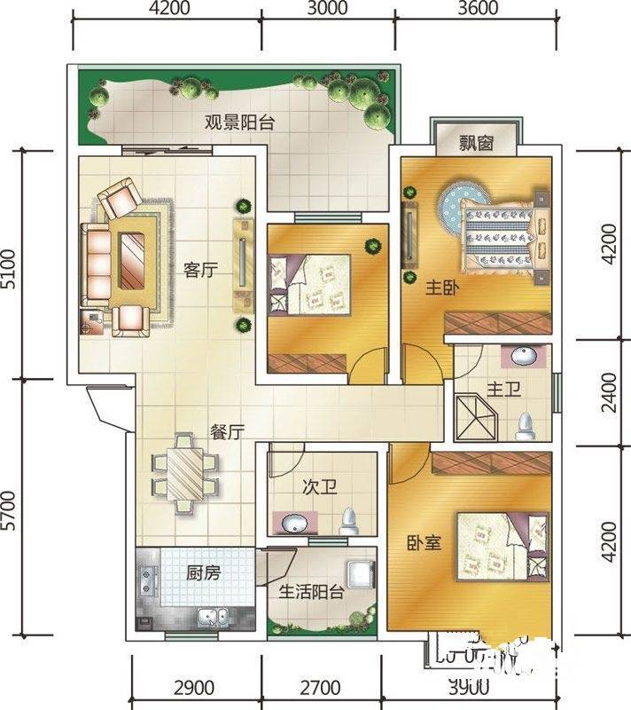 金港上品3室2厅2卫121.3㎡户型图