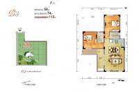 炎华置信青城郡2室1厅2卫54㎡户型图