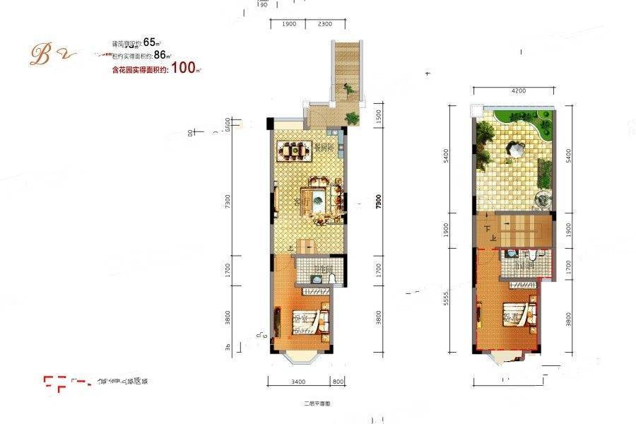 炎华置信青城郡2室2厅2卫65㎡户型图