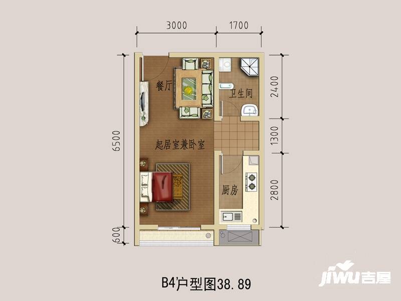 盛世星河1室1厅1卫38.9㎡户型图