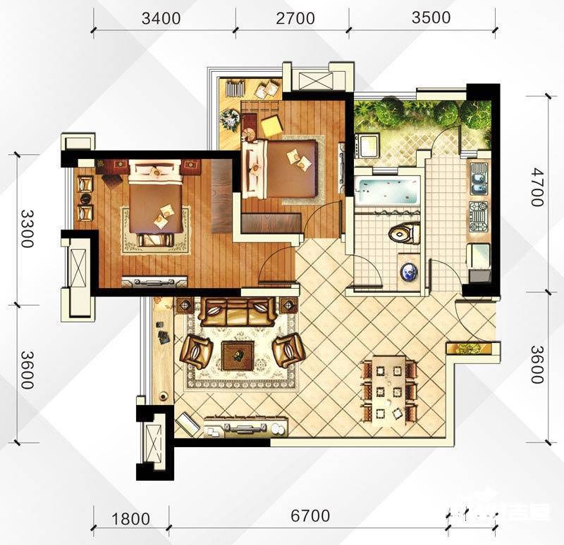 中铁瑞景誉都2室2厅1卫75㎡户型图