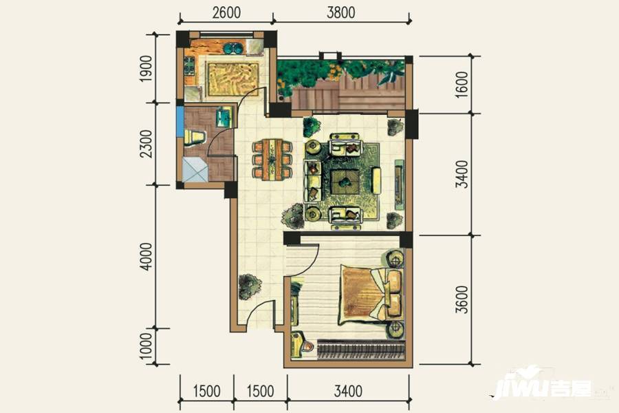 清居坪1室1厅1卫53.5㎡户型图