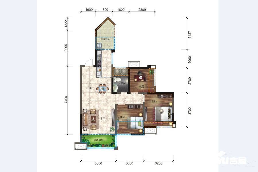 中胜世家国际社区3室2厅1卫82㎡户型图