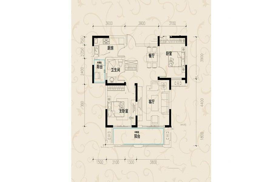 泰江兰庭2室2厅1卫92.6㎡户型图