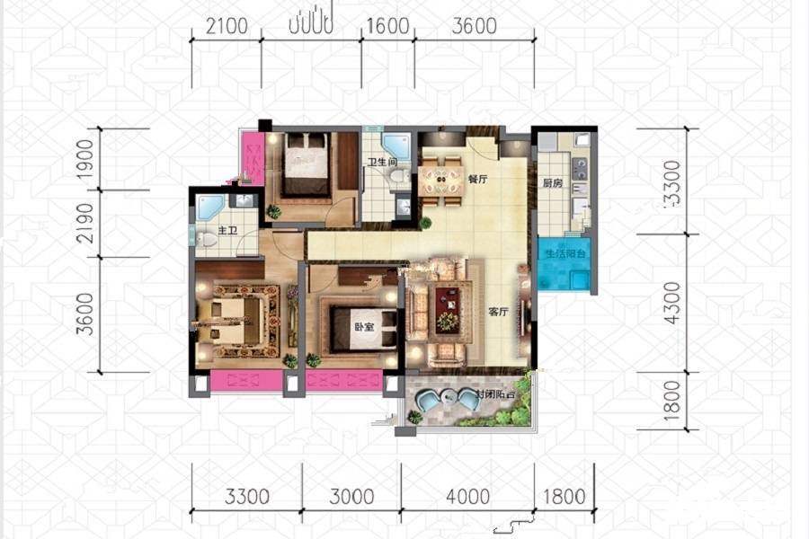 书院3室2厅2卫109㎡户型图